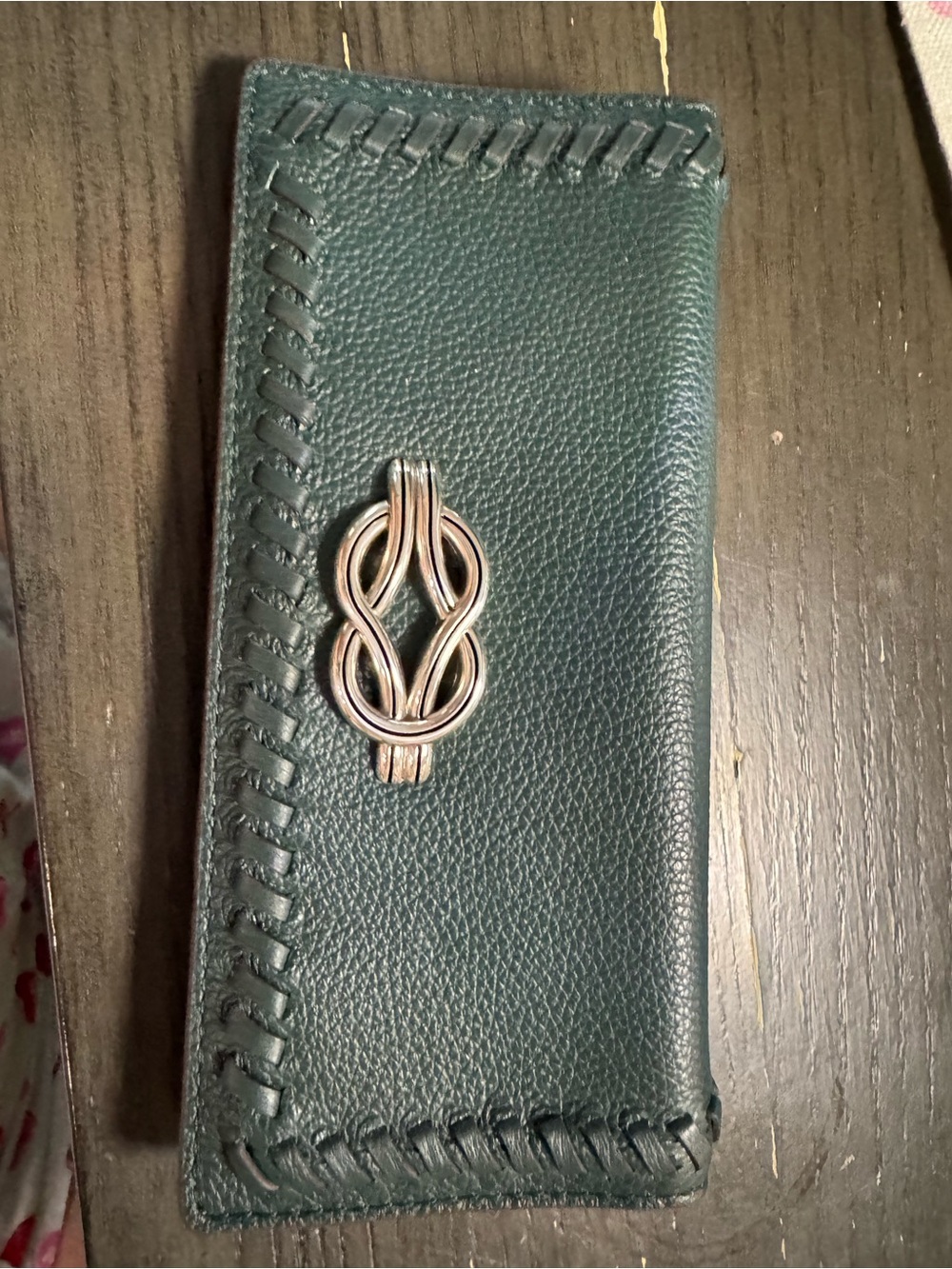 Brighton Women's Dark Teal Leather Long Wallet with Decorative Metal Accent